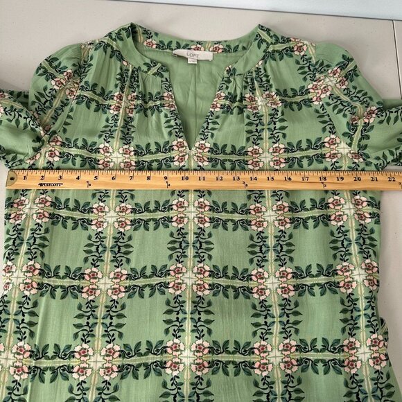 Loft Tiled Vine Godet Mini Dress Size L Green Floral Fit Flare Cottage - Picture 10 of 16